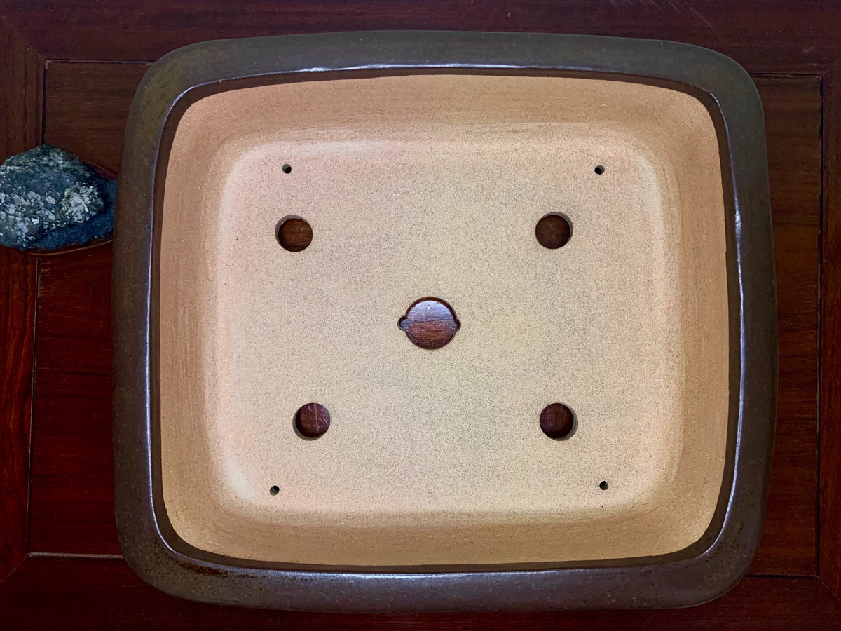 Blue Glaze Kiln-Transmuted Outer Rim Rectangular Japanese Pot by Kobasaki Takashi