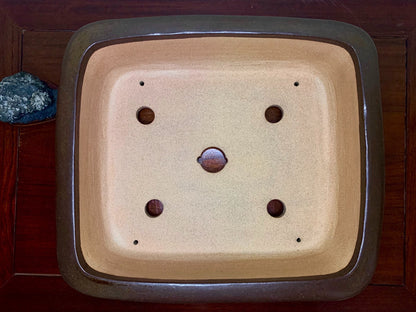 Blue Glaze Kiln-Transmuted Outer Rim Rectangular Japanese Pot by Kobasaki Takashi