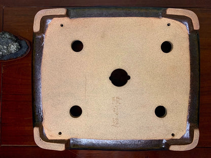Blue Glaze Kiln-Transmuted Outer Rim Rectangular Japanese Pot by Kobasaki Takashi