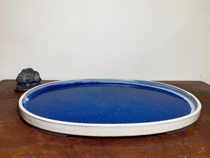 春松 Ruri Blue Glaze Kiln-Transmuted Water Base Suiban Tray