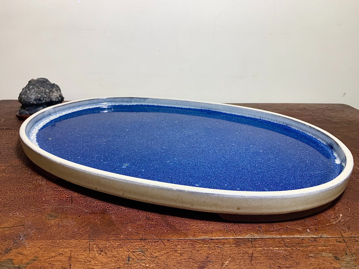 春松 Ruri Blue Glaze Kiln-Transmuted Water Base Suiban Tray