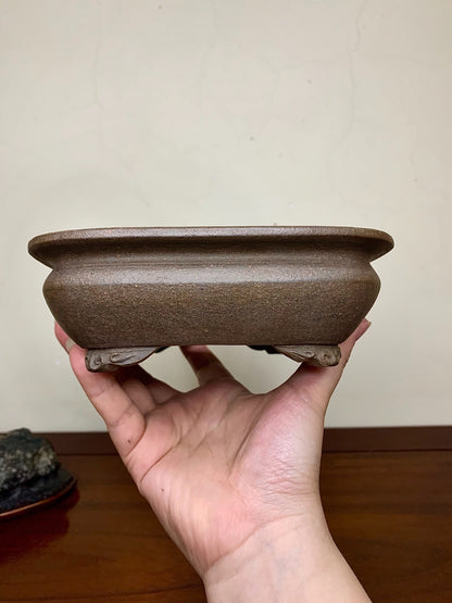 Early Bag-Style Cloud Feet Rectangular Japanese Pot by Nakano Gyōzan