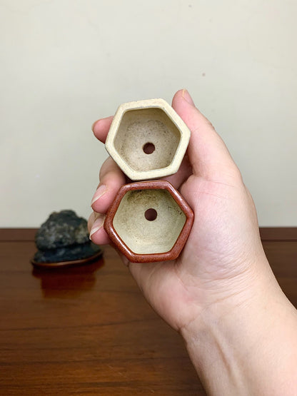 Hexagonal Pot with Cut Foot, Japanese Bonsai Pot by Kusayama