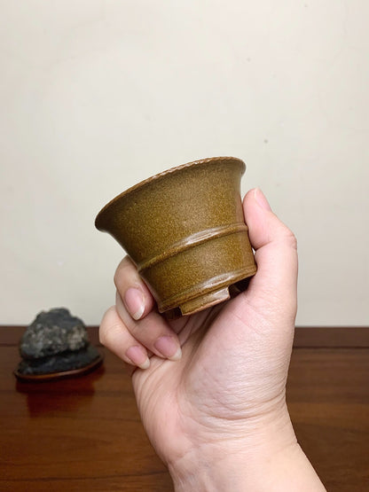 Heian Kōzan Classic Soba Glaze Rope-Rimmed Waist-Line Small Cylindrical Pot Japanese Bonsai Pot