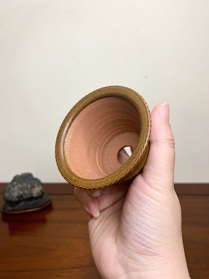 Heian Kōzan Classic Soba Glaze Rope-Rimmed Waist-Line Small Cylindrical Pot Japanese Bonsai Pot