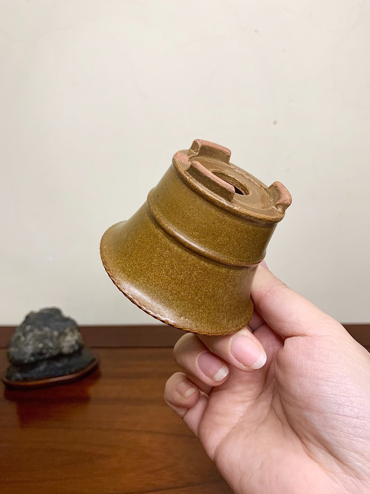 Heian Kōzan Classic Soba Glaze Rope-Rimmed Waist-Line Small Cylindrical Pot Japanese Bonsai Pot