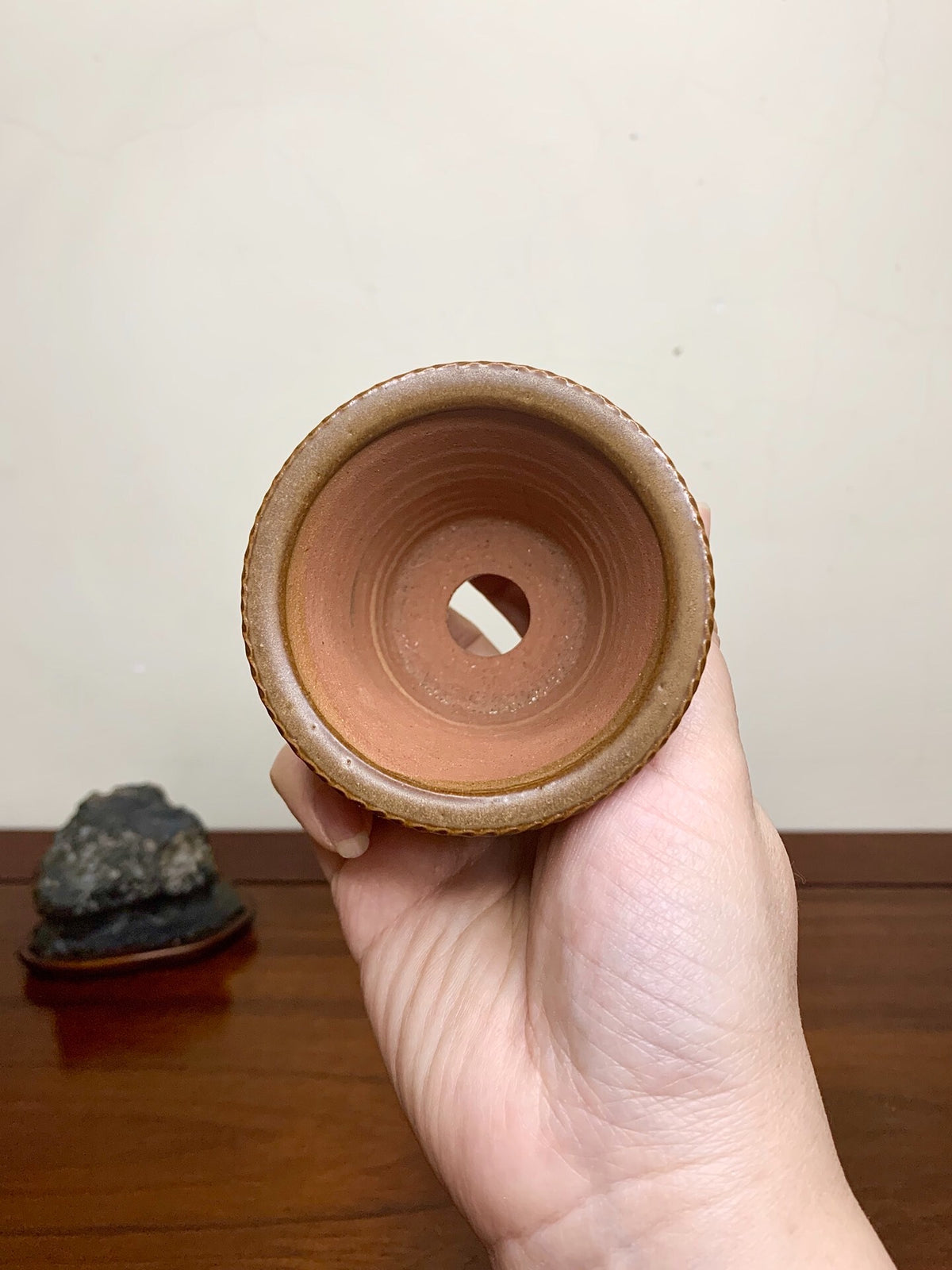 Heian Kōzan Classic Soba Glaze Rope-Rimmed Waist-Line Small Cylindrical Pot Japanese Bonsai Pot