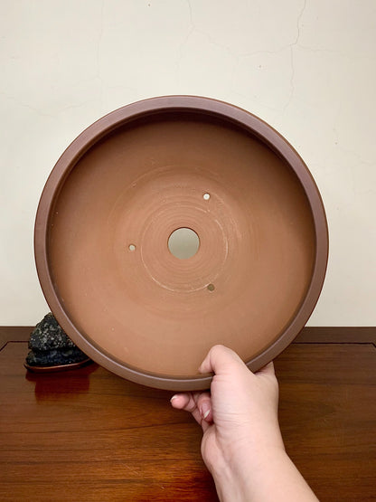 Classic Incised Perfectly Round Japanese Bonsai Pot by Hirata Migen