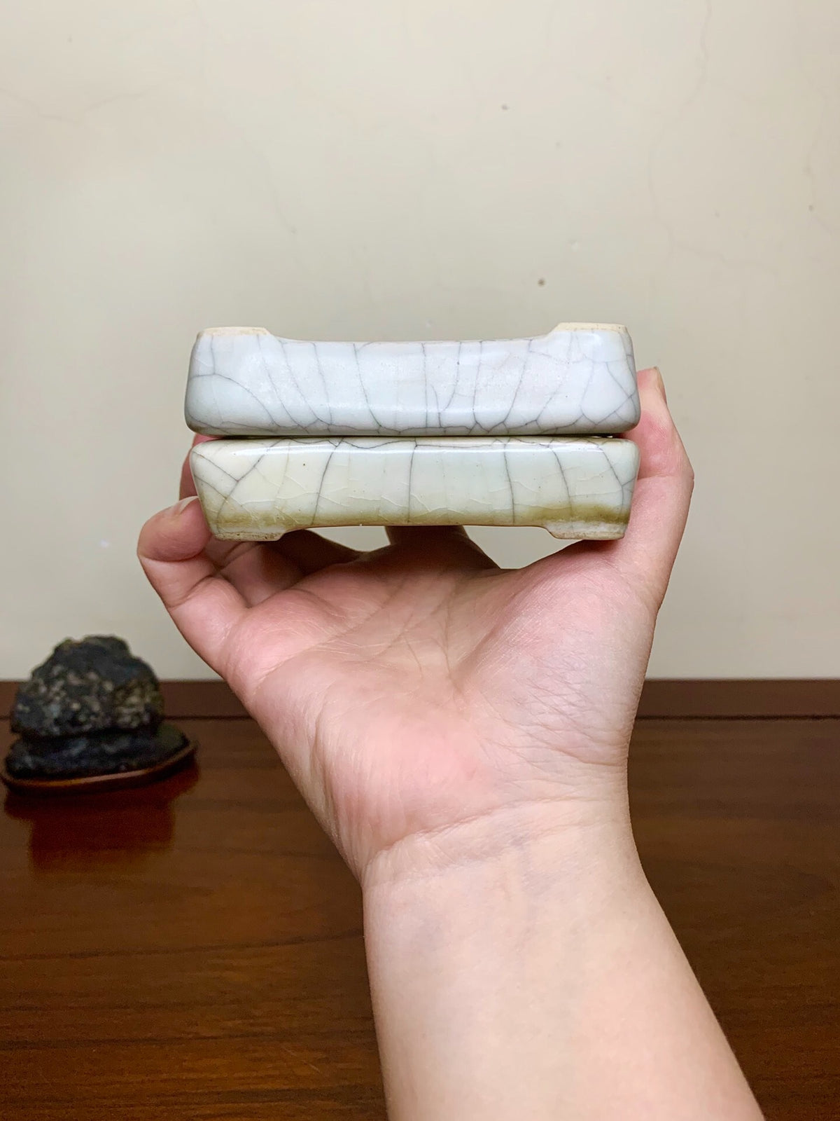 Large Rectangular Japanese Pot with Cut Feet by Chōsō