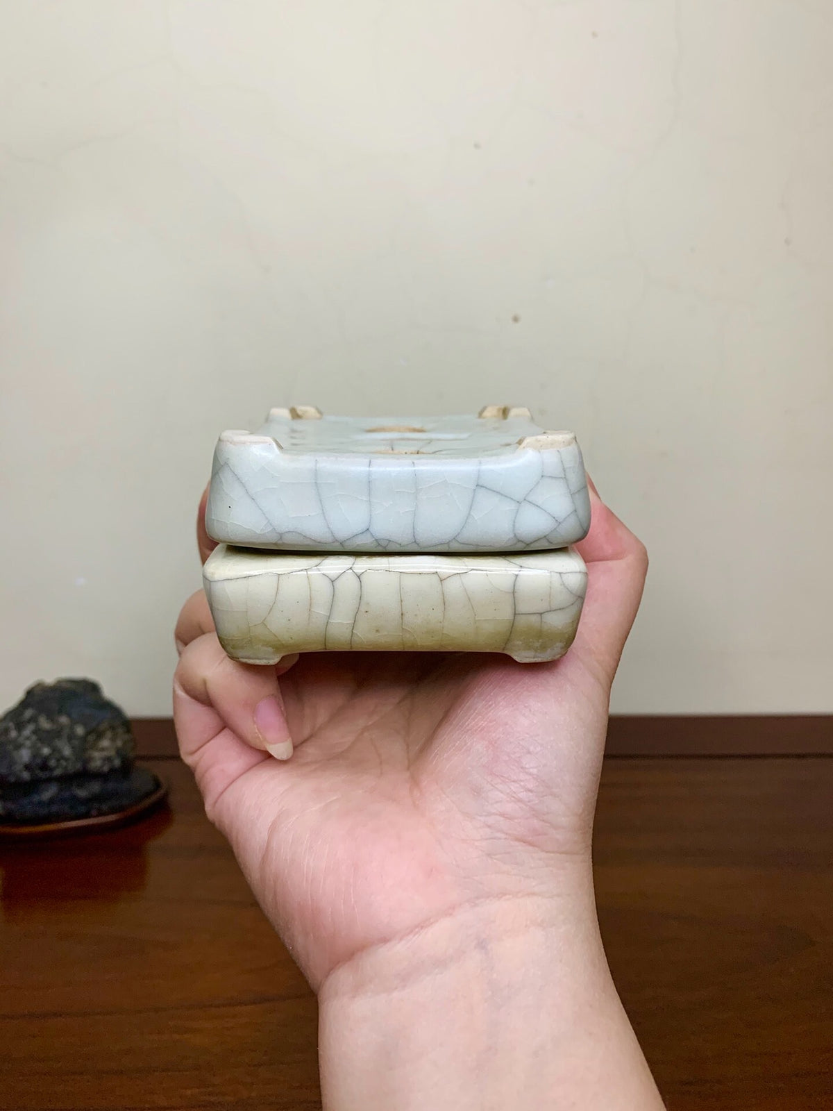 Large Rectangular Japanese Pot with Cut Feet by Chōsō