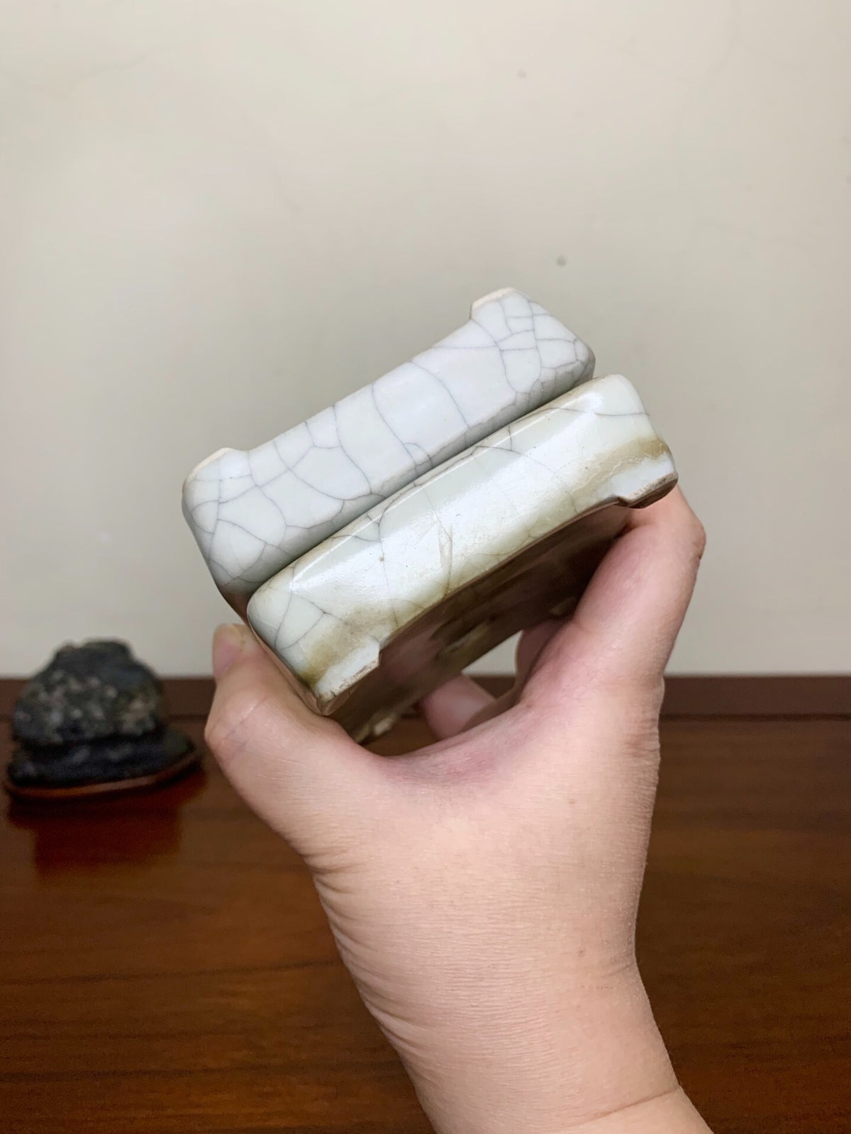 Large Rectangular Japanese Pot with Cut Feet by Chōsō