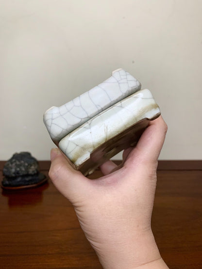 Large Rectangular Japanese Pot with Cut Feet by Chōsō