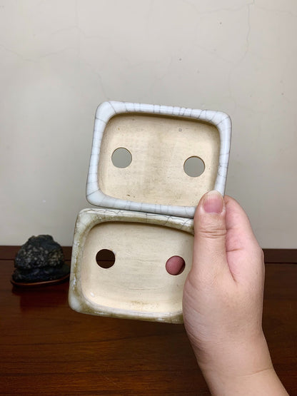 Large Rectangular Japanese Pot with Cut Feet by Chōsō