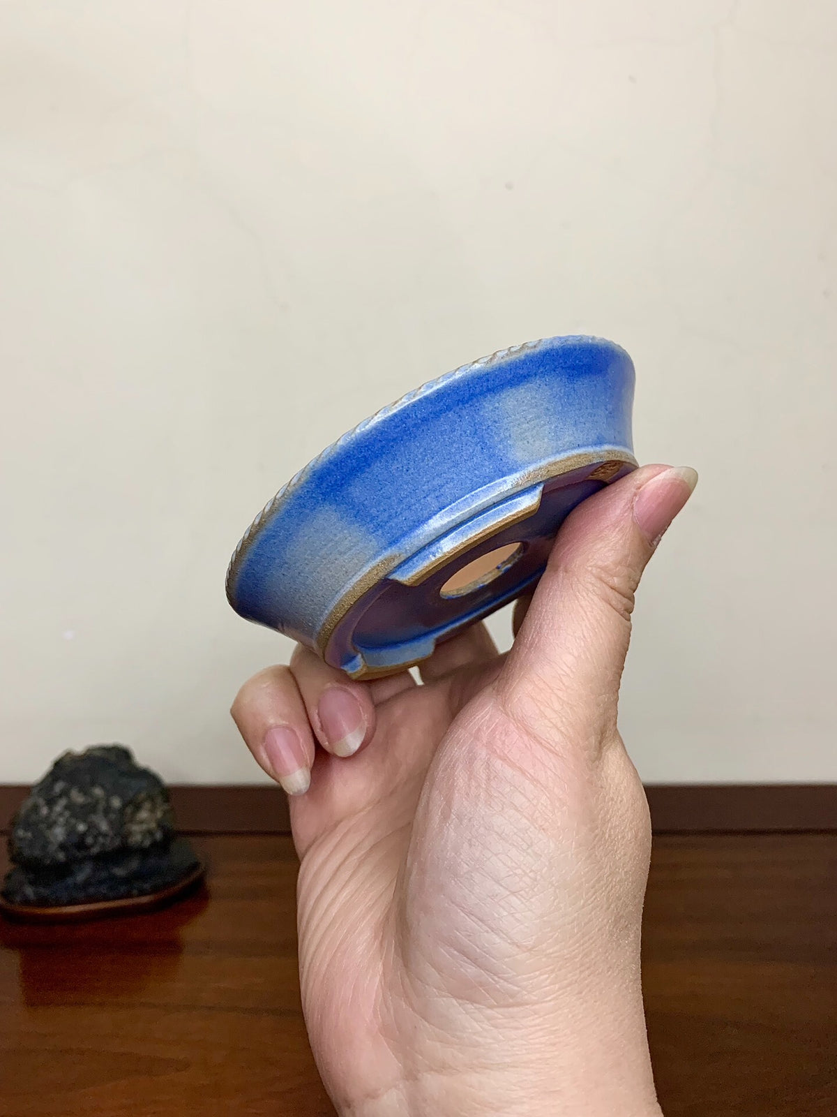 Heian Kōzan Classic Ruri Blue Kinyo Glaze Kiln-Transmuted Rope Rim Japanese Pot