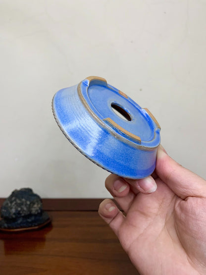 Heian Kōzan Classic Ruri Blue Kinyo Glaze Kiln-Transmuted Rope Rim Japanese Pot