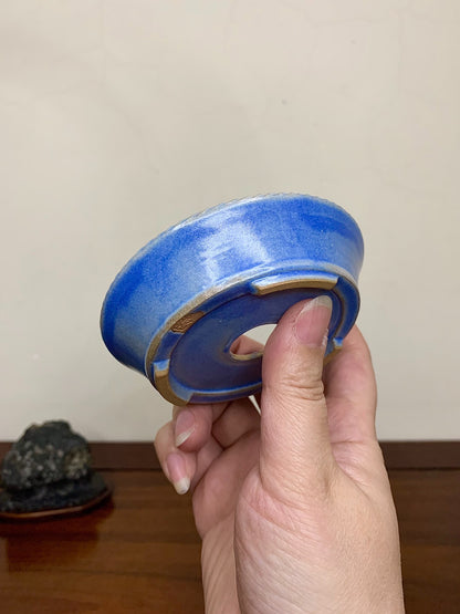 Heian Kōzan Classic Ruri Blue Kinyo Glaze Kiln-Transmuted Rope Rim Japanese Pot
