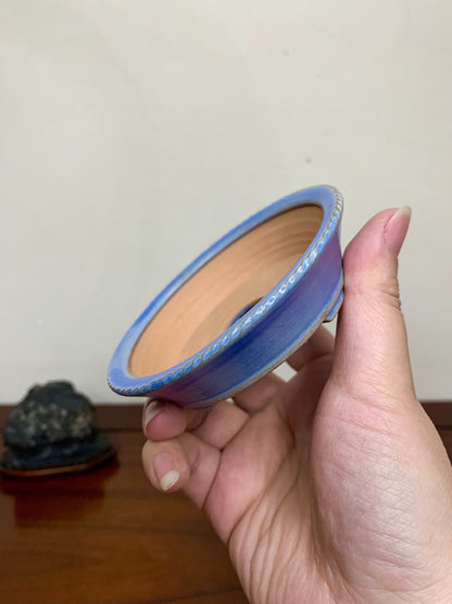 Heian Kōzan Classic Ruri Blue Kinyo Glaze Kiln-Transmuted Rope Rim Japanese Pot