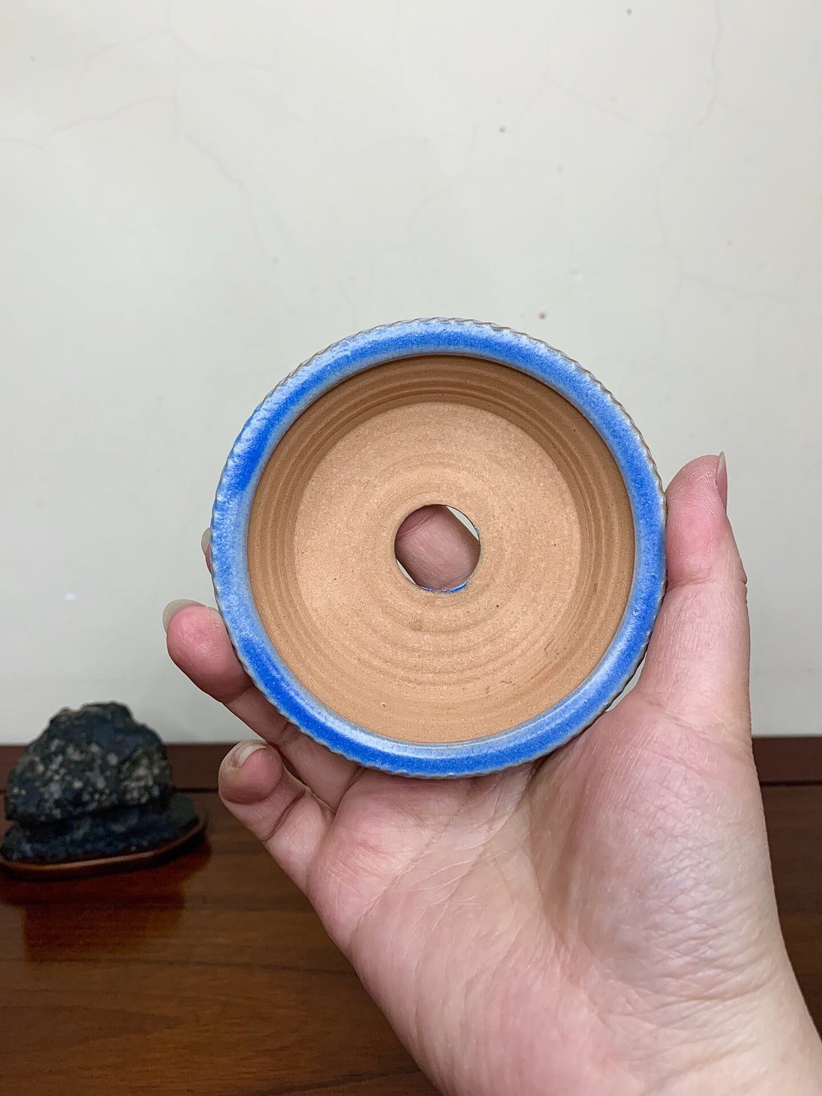 Heian Kōzan Classic Ruri Blue Kinyo Glaze Kiln-Transmuted Rope Rim Japanese Pot
