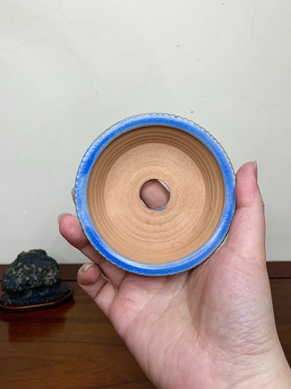 Heian Kōzan Classic Ruri Blue Kinyo Glaze Kiln-Transmuted Rope Rim Japanese Pot
