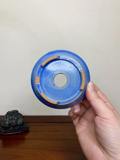 Heian Kōzan Classic Ruri Blue Kinyo Glaze Kiln-Transmuted Rope Rim Japanese Pot