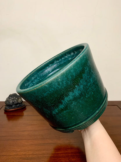 Green Glaze Kiln-Transmuted Cylindrical Pot Japanese Flower Pot by Shuufu