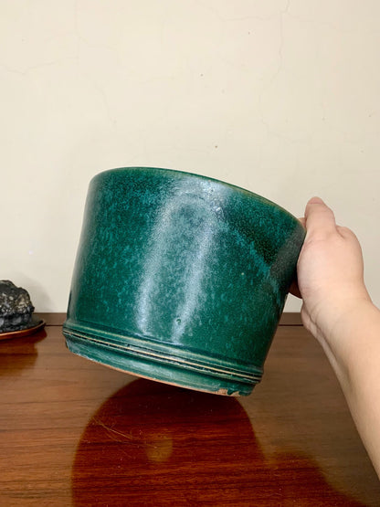 Green Glaze Kiln-Transmuted Cylindrical Pot Japanese Flower Pot by Shuufu