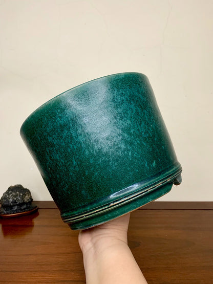 Green Glaze Kiln-Transmuted Cylindrical Pot Japanese Flower Pot by Shuufu