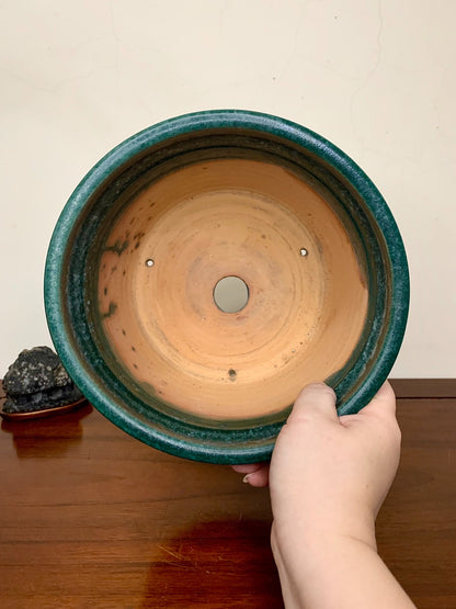 Green Glaze Kiln-Transmuted Cylindrical Pot Japanese Flower Pot by Shuufu