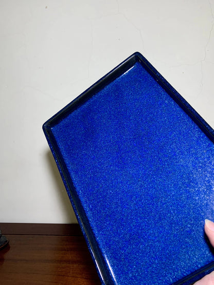 Ruri Glaze Kiln-Transmuted Rectangular Water Tray with Water Base