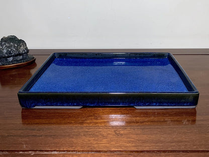 Ruri Glaze Kiln-Transmuted Rectangular Water Tray with Water Base