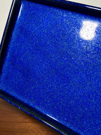 Ruri Glaze Kiln-Transmuted Rectangular Water Tray with Water Base