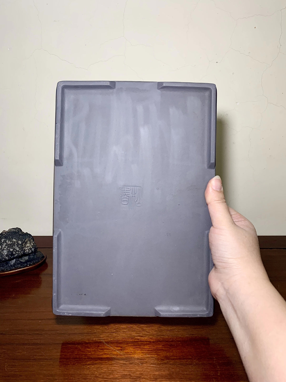 Ruri Glaze Kiln-Transmuted Rectangular Water Tray with Water Base