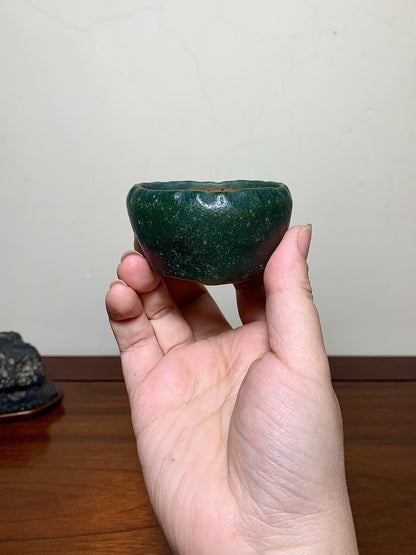 Takahashi Yukiraku Hand-Pinched Green-Glazed Round Pot