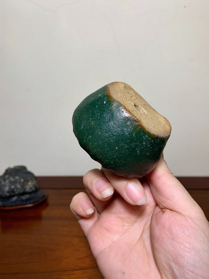 Takahashi Yukiraku Hand-Pinched Green-Glazed Round Pot