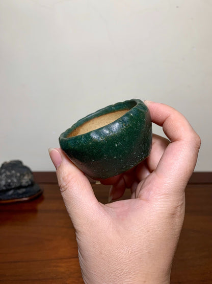 Takahashi Yukiraku Hand-Pinched Green-Glazed Round Pot