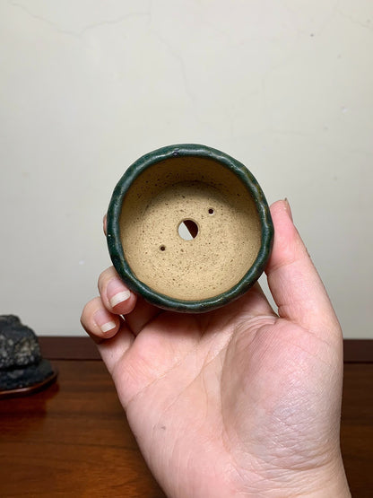 Takahashi Yukiraku Hand-Pinched Green-Glazed Round Pot