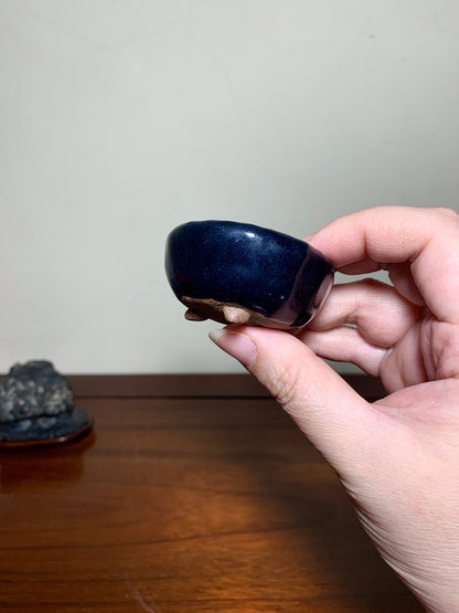 Ruri Blue Glaze Hand-Pinched Three-Footed Japanese Pot by Tenryu Sekisen