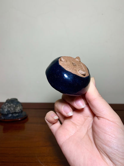 Ruri Blue Glaze Hand-Pinched Three-Footed Japanese Pot by Tenryu Sekisen