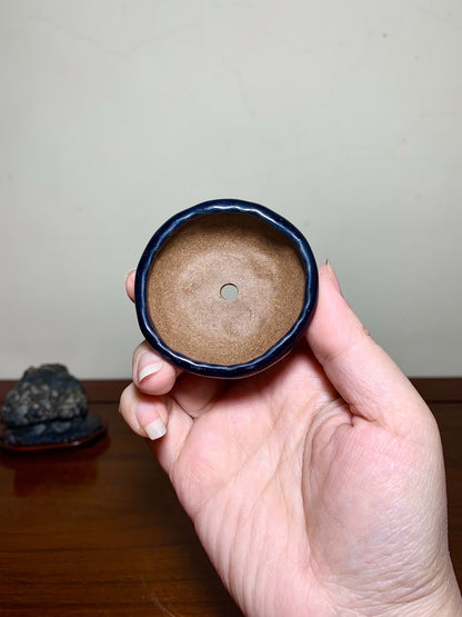 Ruri Blue Glaze Hand-Pinched Three-Footed Japanese Pot by Tenryu Sekisen