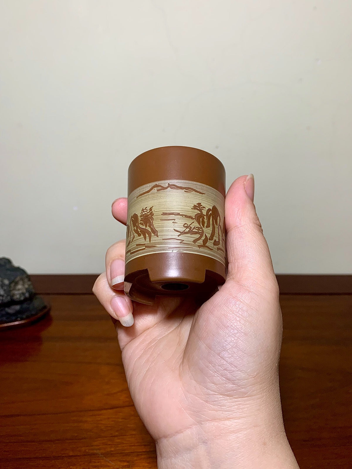 Shou Hachi Incised Cylindrical Pot Japanese Bonsai Pot