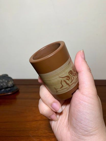 Shou Hachi Incised Cylindrical Pot Japanese Bonsai Pot