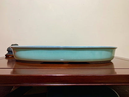 Blue Glaze Outer Rim Oval Maple Tree Pot by Terahata Masayama