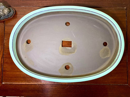 Blue Glaze Outer Rim Oval Maple Tree Pot by Terahata Masayama