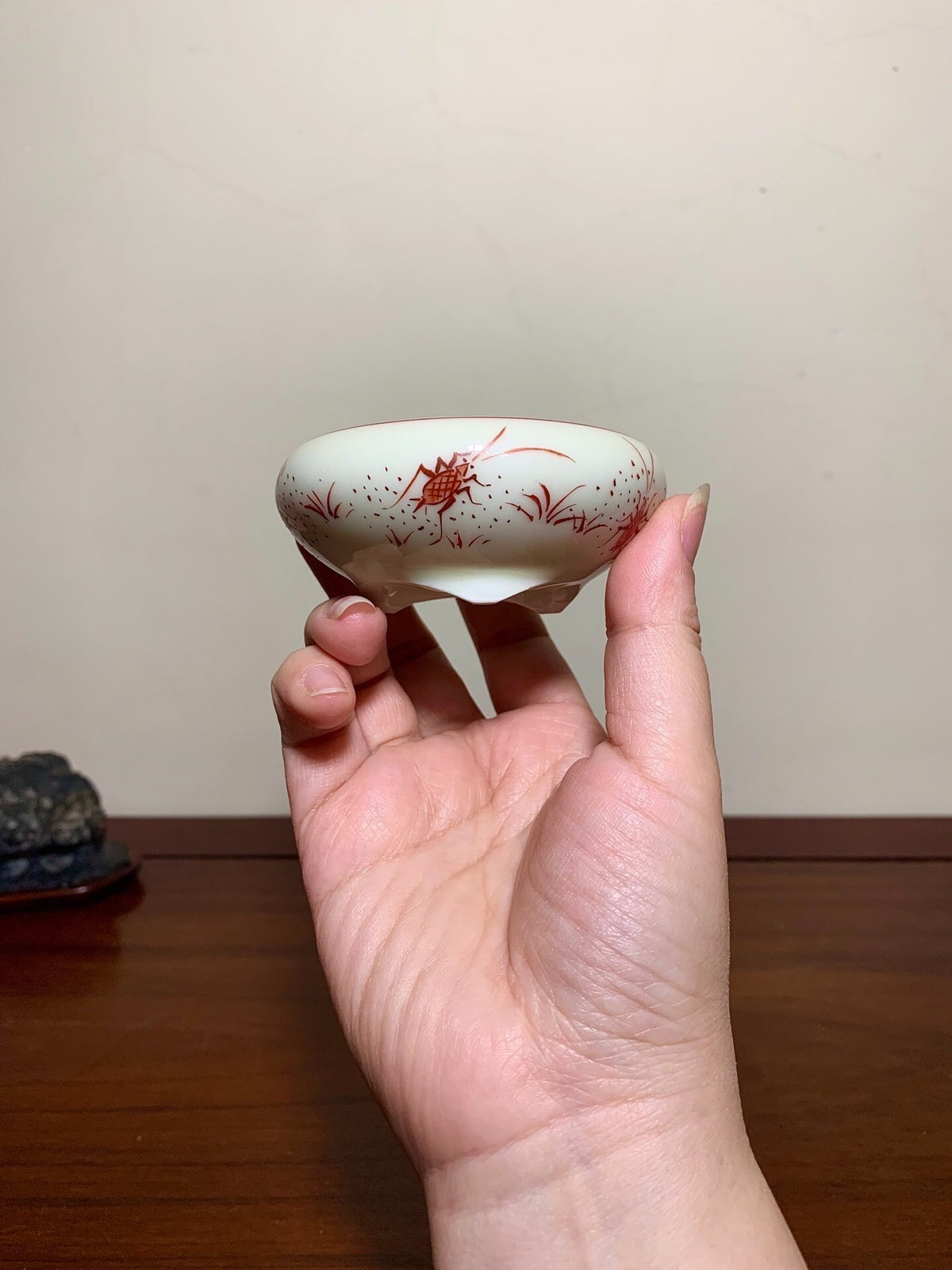 Heian Yūsen Red-Painted Grass Flowers, Cicada, Three-Footed Round Pot