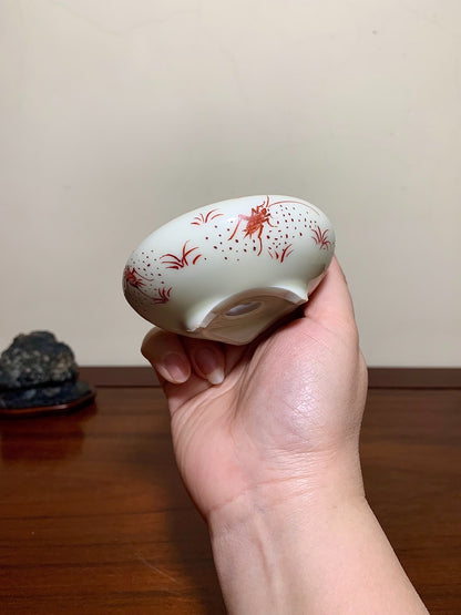 Heian Yūsen Red-Painted Grass Flowers, Cicada, Three-Footed Round Pot