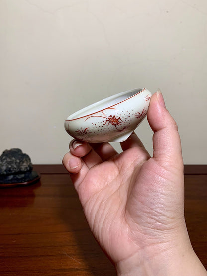 Heian Yūsen Red-Painted Grass Flowers, Cicada, Three-Footed Round Pot