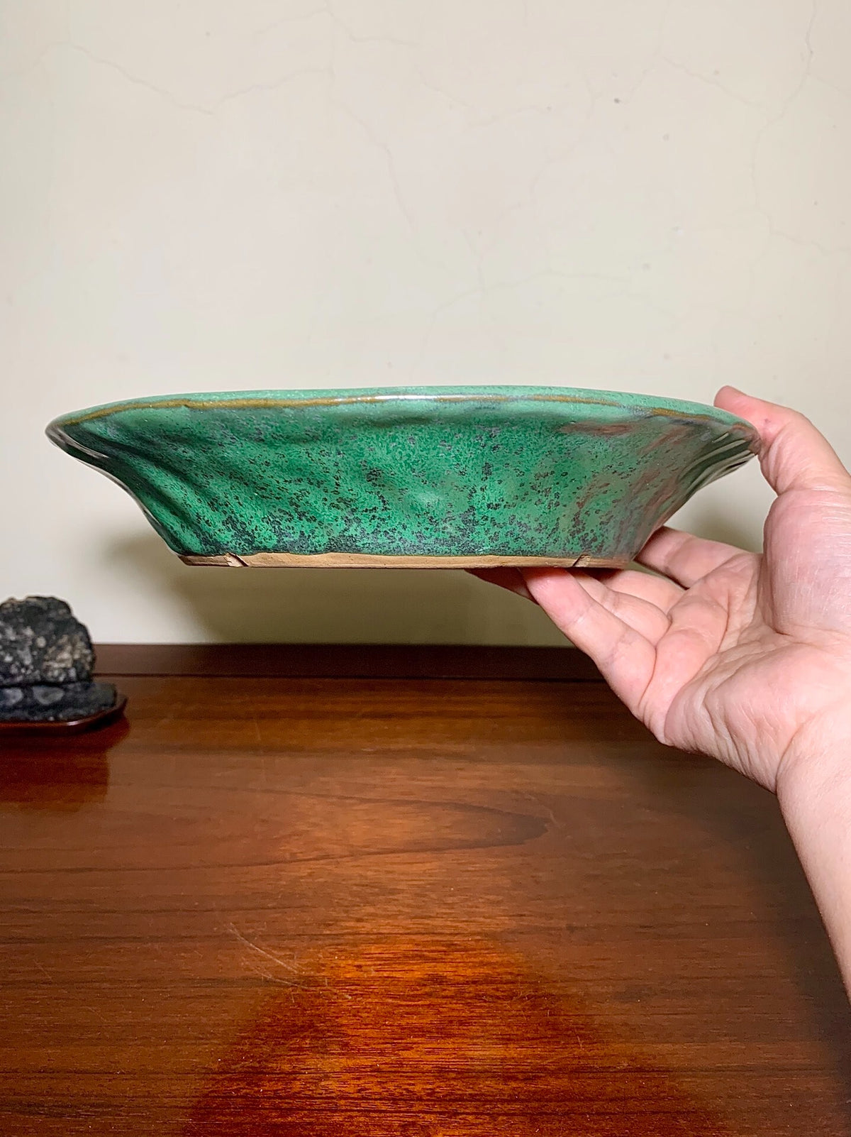 Hand-Pinched Cloth-Textured Glaze Perfectly Round Japanese Pot by Yamafusa