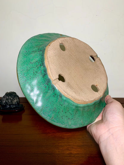 Hand-Pinched Cloth-Textured Glaze Perfectly Round Japanese Pot by Yamafusa