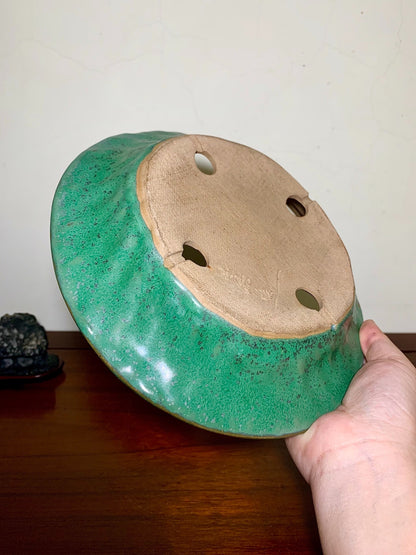 Hand-Pinched Cloth-Textured Glaze Perfectly Round Japanese Pot by Yamafusa