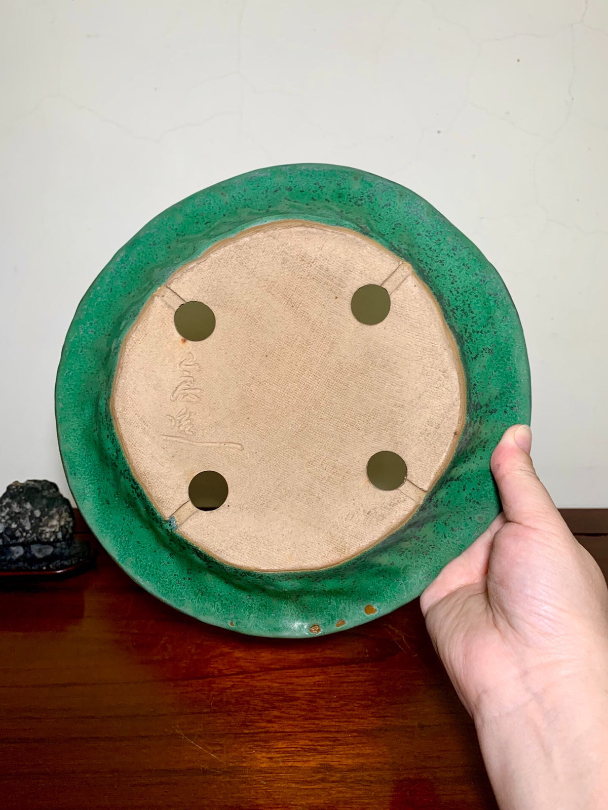 Hand-Pinched Cloth-Textured Glaze Perfectly Round Japanese Pot by Yamafusa